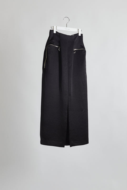 Square Zip Satin Skirt