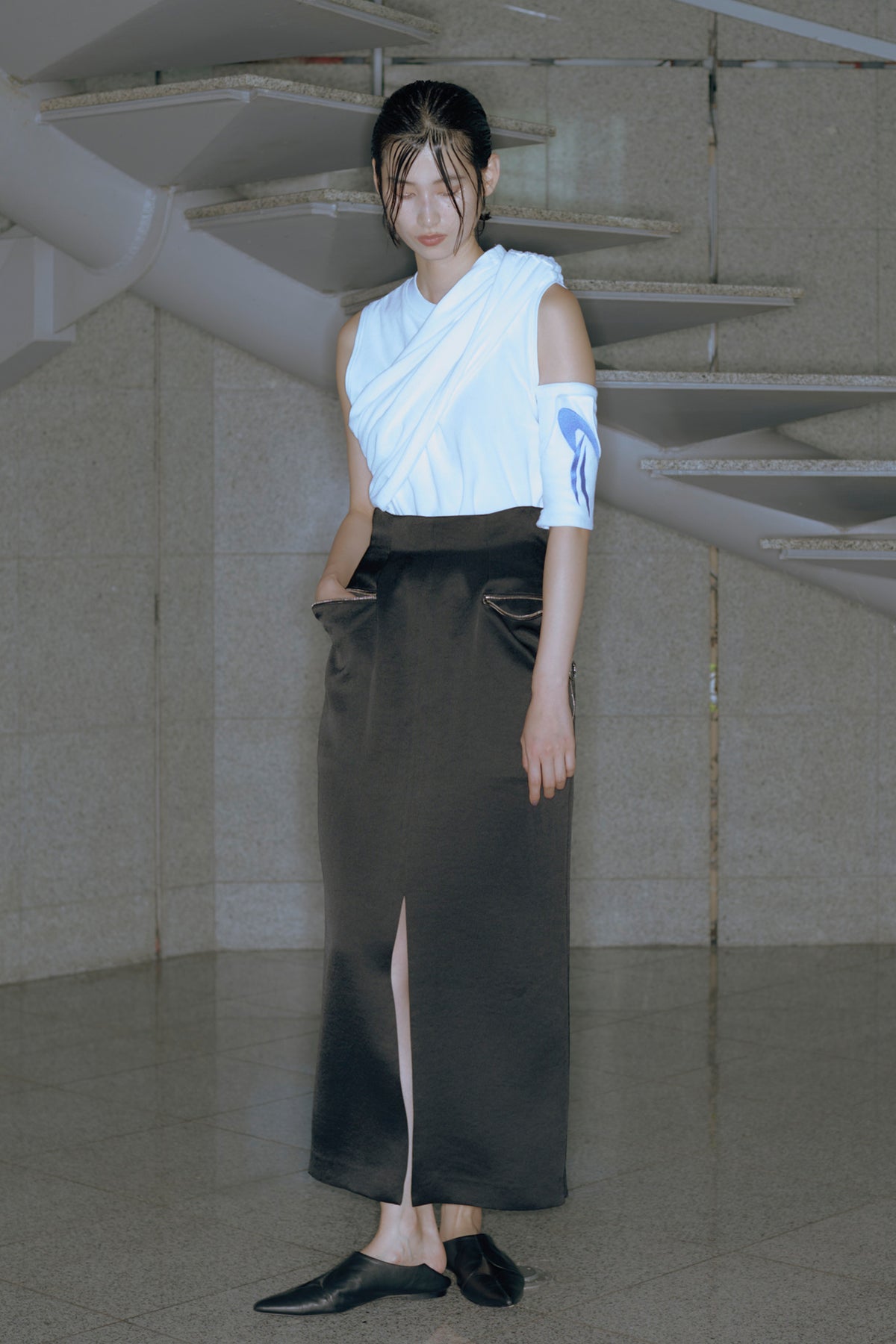 Square Zip Satin Skirt
