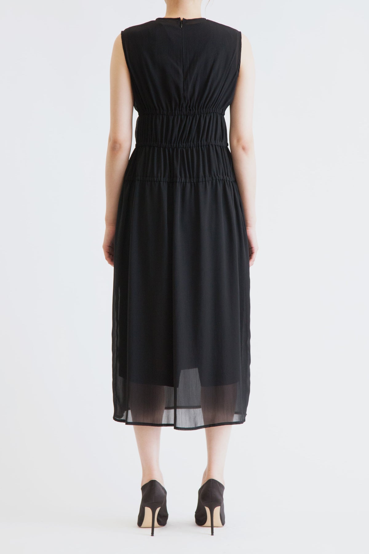 Triple Shirring Mesh Dress