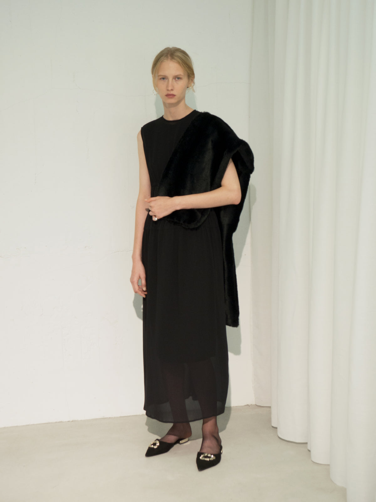 Triple Shirring Mesh Dress